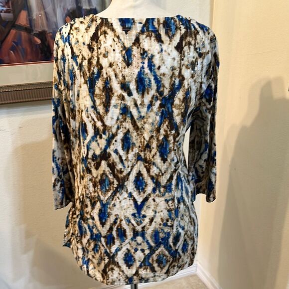 Chico’s Blue/Brown Patterned Tunic w/ Sequin Embellishments Size Large-2 - Picture 8 of 11